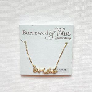 Borrowed & Blue Bride Necklace Word Gold Crystal Pave NWT Southern Living New!